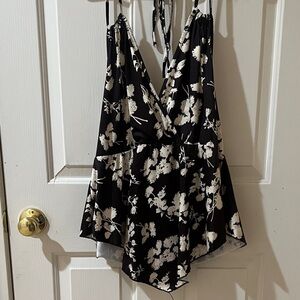 Black and White Floral Women's Halter Top